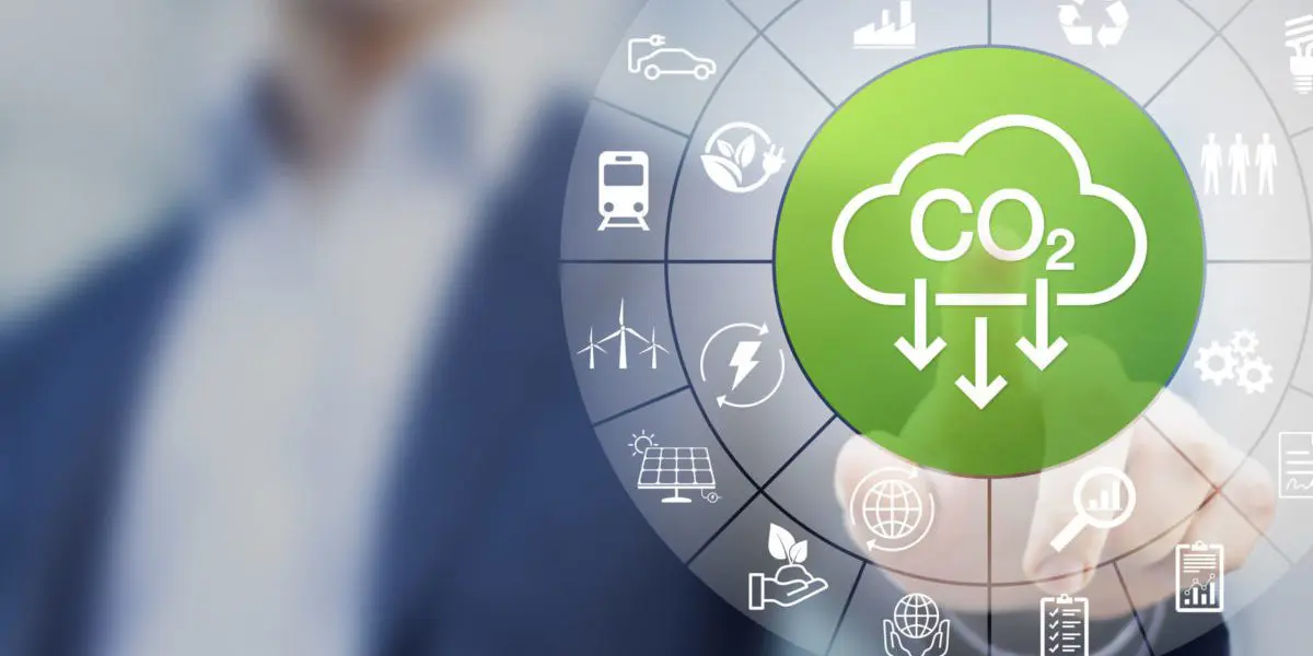 Lower CO2 emissions and reduce carbon footprint to limit global warming and climate change. Sustainable development and green business based on renewable energy, electric power, environment protection